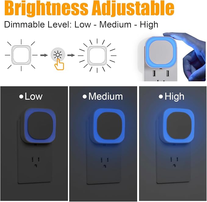 YUNLEX 6 Pack Azure Night Light, Crisp Modern Glow with Dimmable Soft Light & Indirect Reflection, Auto Dusk to Dawn Sensor, Plug in LED Nightlight for Bathroom,Toilet, Kitchen Counter, Modern Decor