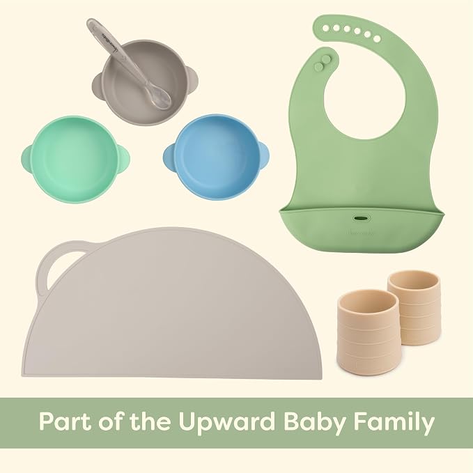 UpwardBaby 2 Pack Baby Plates and Spoon Set - Silicone Divided Suction Plates for Babies, Toddlers & Kids - Less Mess, Portion Food Plates Feeding Set - Non-Slip, Non-Toxic, BPA Free - Sage/Pink