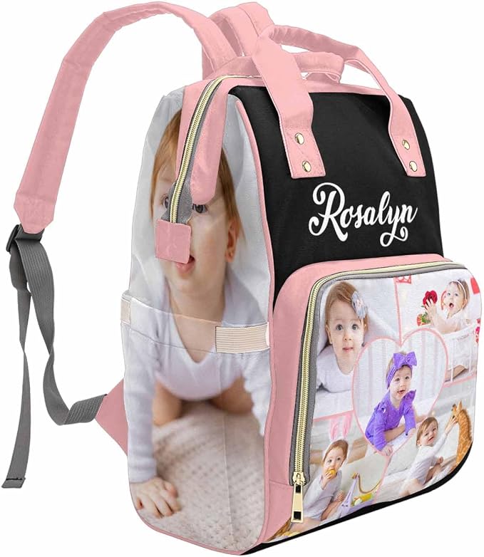M YESCUSTOM Custom Diaper Bag for Girls & Boys - Large Capacity Backpack with Photo Personalized Baby Diaper Bags for Mom - Waterproof Nappy Baby Bag with Name - Newborn Gift