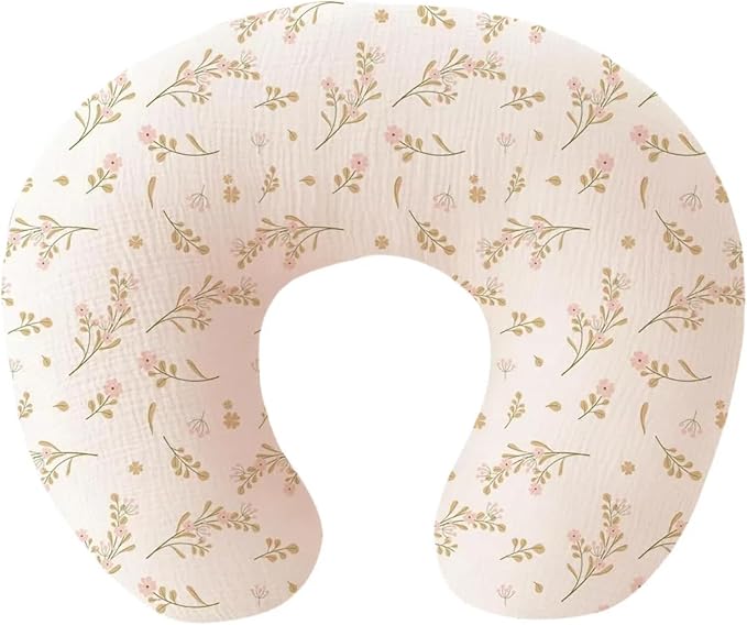 Muslin Nursing Pillow and Positioner, Breastfeeding, Bottle Feeding, Baby Sitting Support with Removable Ultra Soft Minky Cover, Tummy Time Support for Baby Boys and Girls