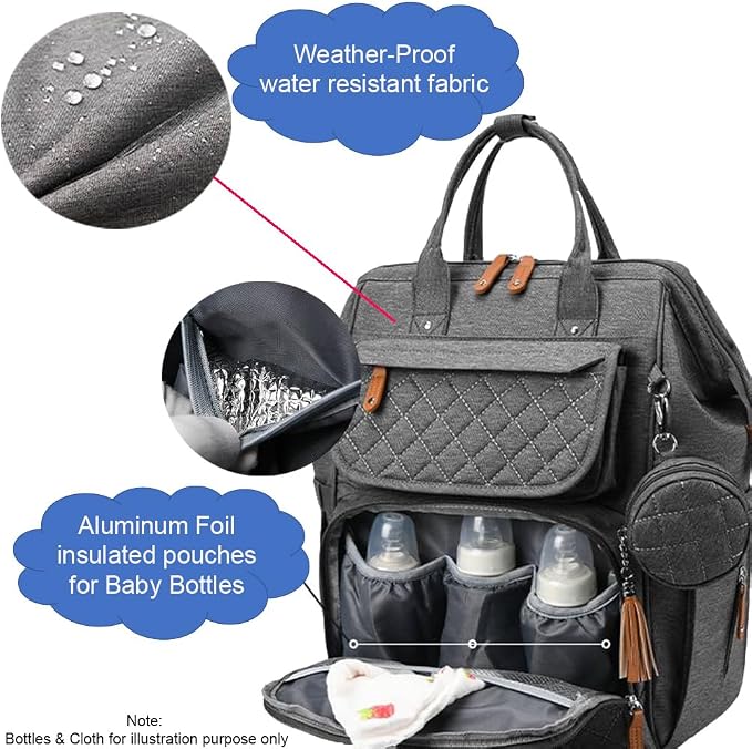 Baby Diaper Bag Backpack - Waterproof Diaper Bag with Changing Pad, Pacifier Case, Bottle holder & Stroller Straps, Multifunctional Diaper Bag (Explorer-Midnight Black)