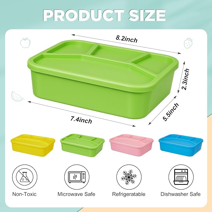 Ziliny 4 Pcs Silicone Bento Box Reusable Lunch Container Smooth Leak Proof Lunch Box Rectangle Bento Boxes for Adult Work Travel Food Meal Compartment Storage, 4 Colors (Bright Colors 2)
