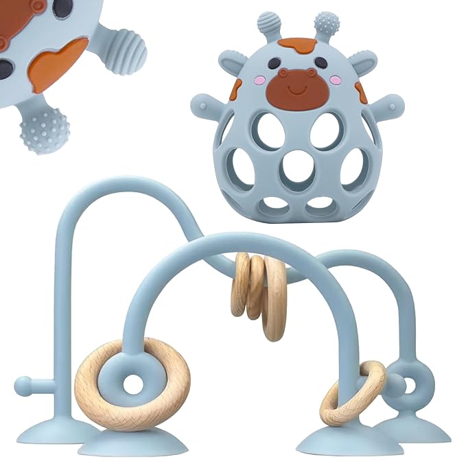 Baby High Chair Toys Teething Chew - Baby Table Toys, High Chair Suction Toy Teething Toys Silicone Teethers, Food Grade Silicon for 6 12 18 Months Blue