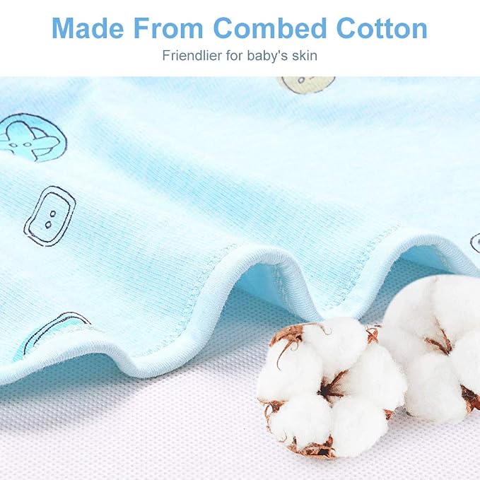 Premium Soft Cotton Baby Swaddle Blankets, Unisex Baby Blanket Wrap for Newborn Baby Boys Girls, Skin Friendly Wearable Swaddling Sleep Sack Calms Startle Reflex (Button, Blue, 3-6 Months)