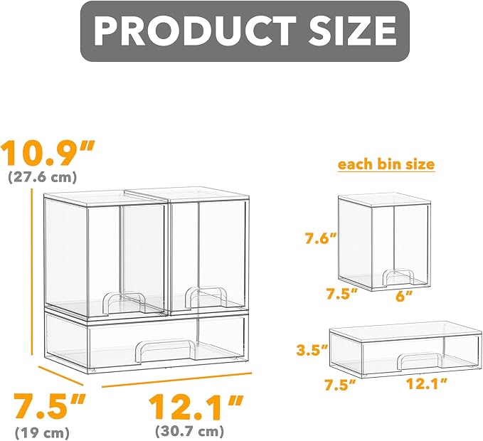 SpaceAid Bottle Storage Organizer Baby - Acrylic Bottles Station Organizer Container, Stackable Clear Drawers for Countertop, Vanity, Bathroom, Cabinet, Pantry Organization, 3 Pack, 2M1L, 10.9" H