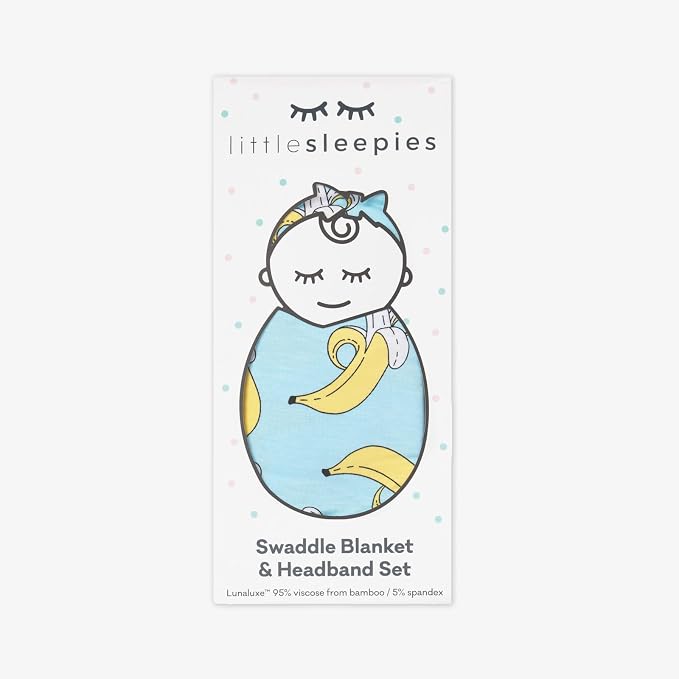 Little Sleepies Swaddle & Headband Bow Set, Viscose from Bamboo Baby Swaddles, Newborn Baby Girl Clothes (Bananas)