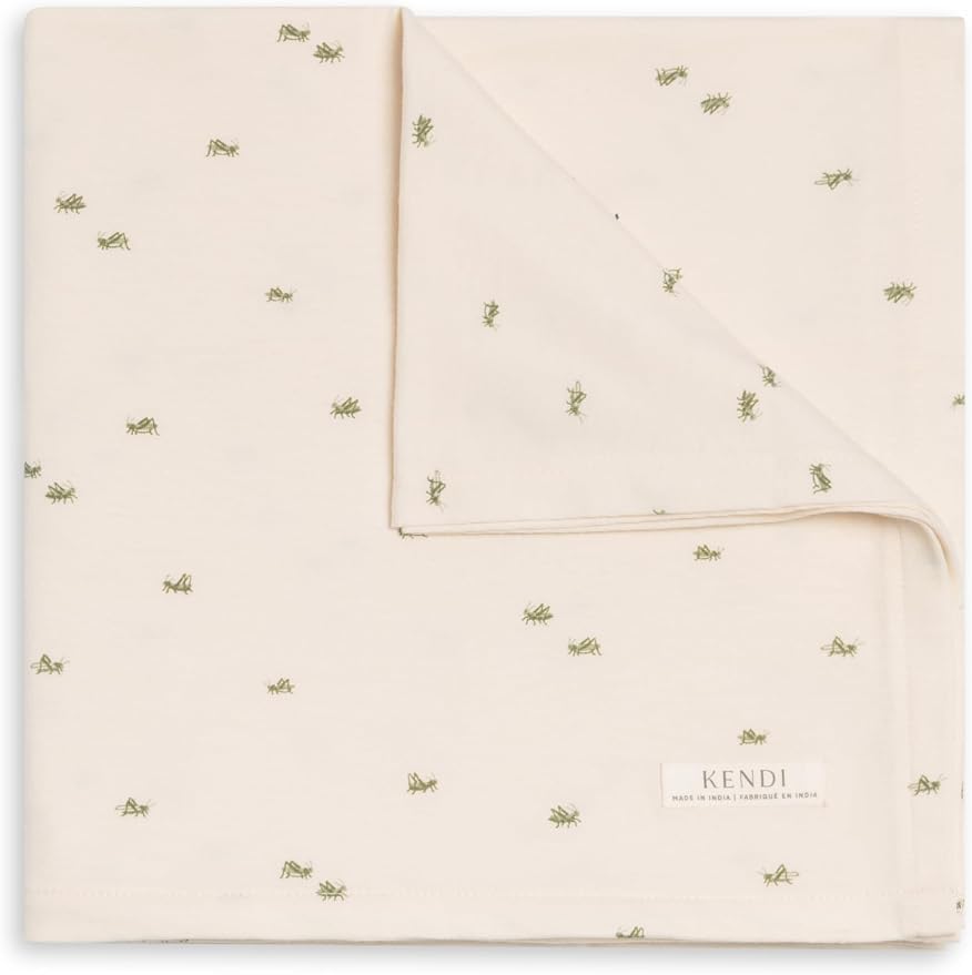 Colored Organics Kendi Baby Organic Cotton Swaddle - Infant Receiving Blanket - Grasshopper/Fern + Mint