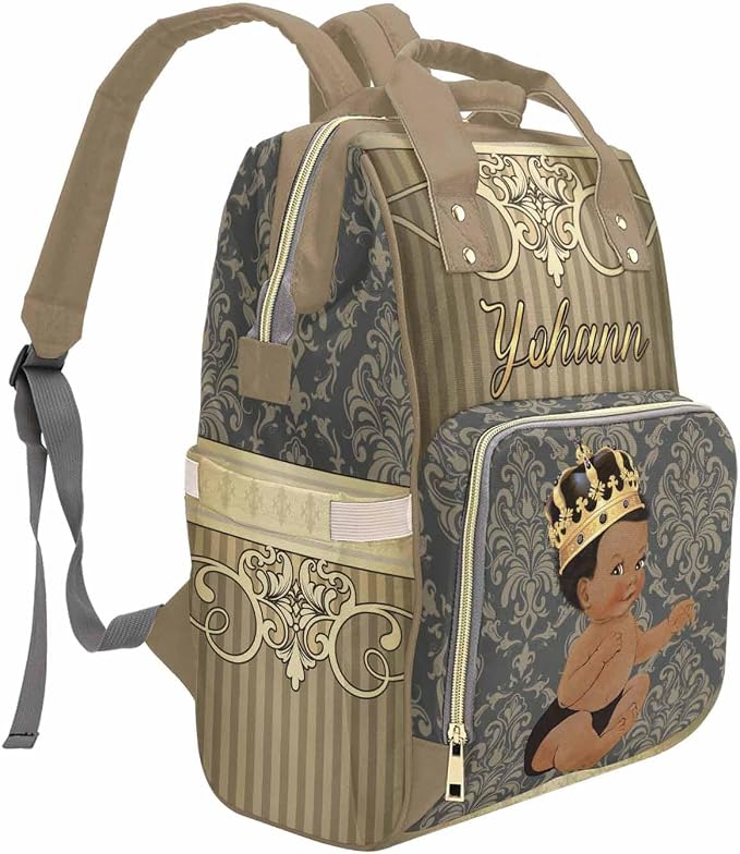 M YESCUSTOM Personalized Baby Diaper Bag - Vintage Custom Golden Crown Prince Backpack With Name, Waterproof, Large Capacity for Nursing and Nappy - Mommy Bag Gift for Mom