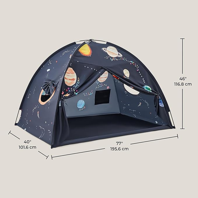 Tiny Land Space Galaxy Bed Tent for Kids ??Sleep Bed Canopy with 9 Planets Design, Easy-to-Install Indoor Kids Play Tent, Imaginative Playhouse, Ideal Gift for Boys & Girls ??77" x 40" x 46"