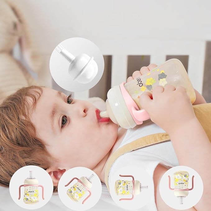 Oberni Toddler Sippy Cup, Weighted Straw Baby Drinking Water Bottle with Valved Spout for 6+ Months, 300ml/10oz/Pink/1Pack
