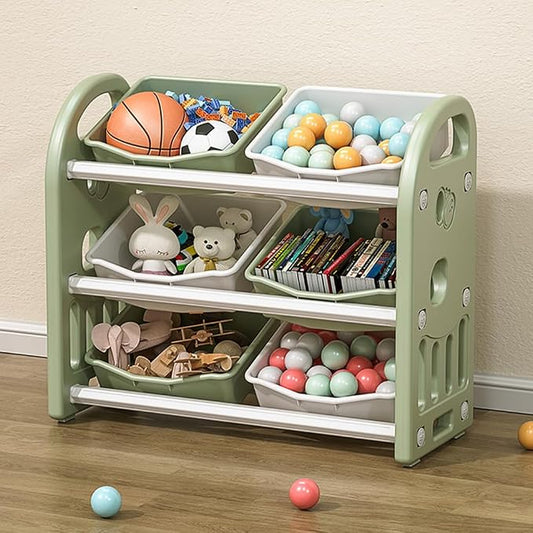 Kids Toy Organizer with 6 Storage Bins, Toy Organizer and Storage for Kids’ Toys, Children Toy Storage Organizer for Playroom, Kids Room, Nursery Room (Green)