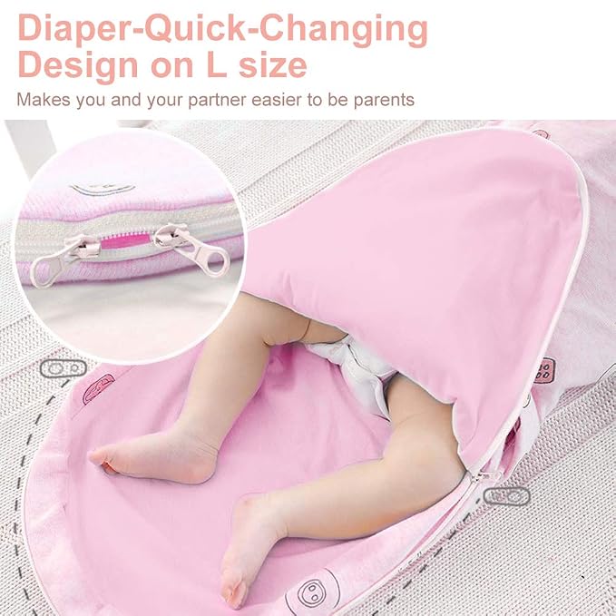 Premium Soft Cotton Baby Swaddle Blankets, Unisex Baby Blanket Wrap for Newborn Baby Boys Girls, Skin Friendly Wearable Swaddling Sleep Sack Calms Startle Reflex (Button, Peachpink, 3-6 Months)