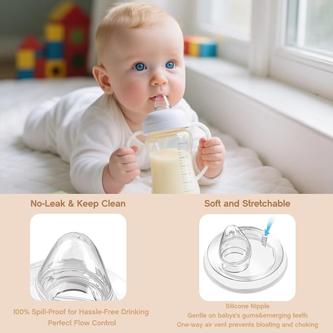 Spout Sippy Cup Conversion Kit for Philips Avent Natural Baby Bottles,Sippy Cups Transition Kit with Soft Spout top,Weighted Straw, Bottle Handle, Cleaning Brush, Dust-Proof Case, 6m+, 4 Pack