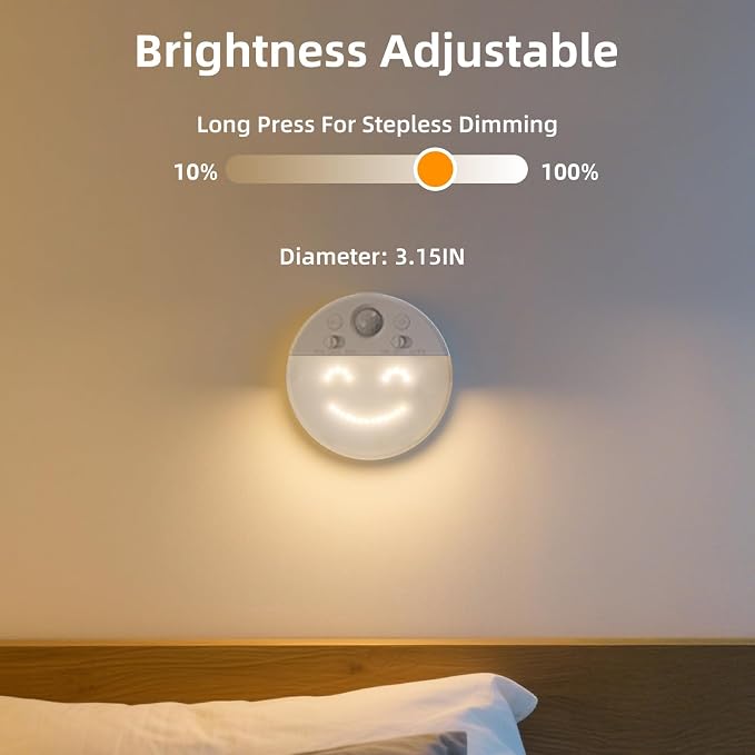 MY BEAUTY LIGHT Motion Sensor LED Night Light with 4 Facial Expressions, 2 Pack 3000K Soft Warm White Dimmable Hallway Light, Rechargeable LED Wall Sconces with Timer, Mood Light for Kids Adults