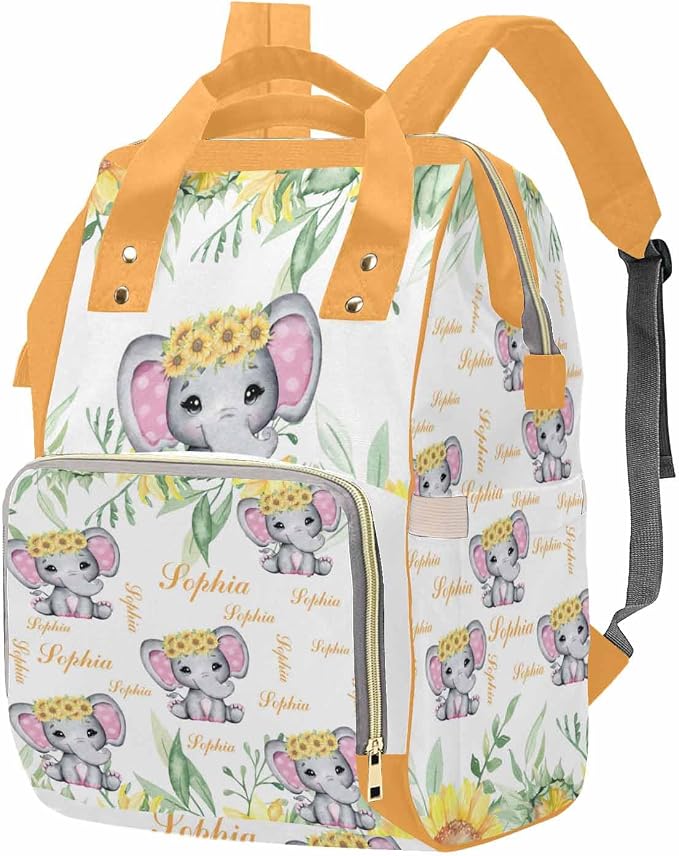 M YESCUSTOM Custom Diaper Bag Personalized Multi Name Mommy Bag Customized Cute Animal Sunflower & Plant Print Baby Bag