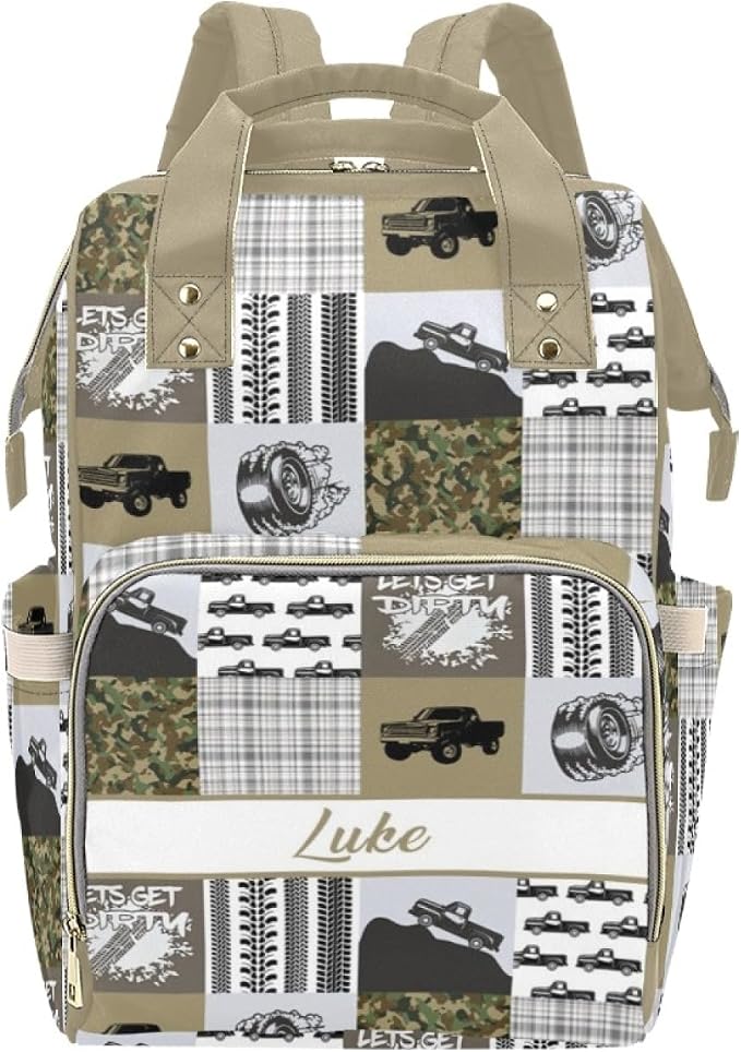 Personalized Diaper Bag Customized Waterproof Nursing Bags Custom Mommy Daypack with Name for Travel Outside Daily Use (Truck)