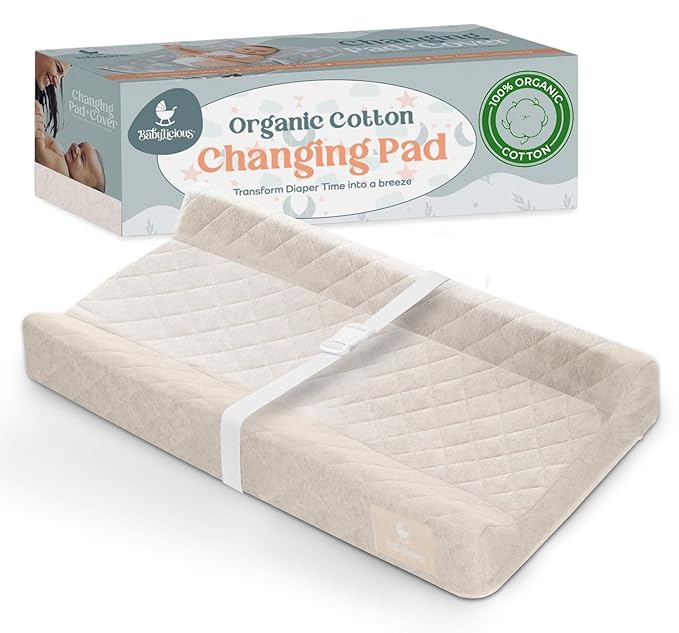 Contoured Baby Changing Pad ??Waterproof & Breathable Diaper Changing Pad | Removable Washable Cover, Non-Slip Base & Safety Strap | Standard Size for Dresser & Changing Table Pads