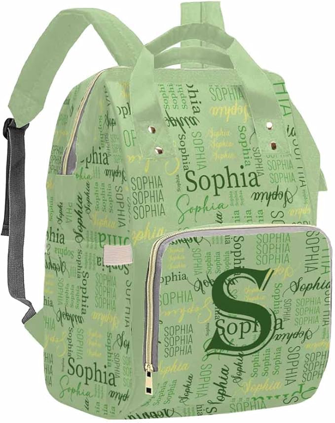 Artsadd Custom Name Diaper Bag Mommy Nappy Bags, Personalized Light Green Handbags Large Capacity Shoulder Bag Multi-Function Nursing Bags for Outdoor Shopping Travel