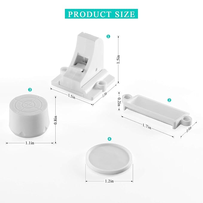 Vmaisi Safety Magnetic Cabinet Locks (4 Locks + 1 Key) Bundle with Extra Baby Proof Magnet Key, Work with Adhesive for Kitchen Cabinets, Drawers