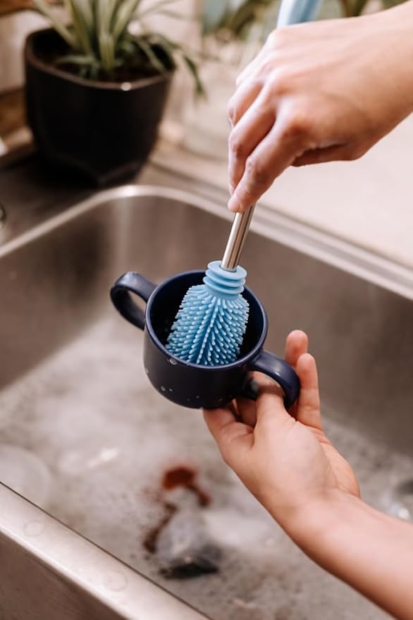 Haakaa Silicone Cleaning Brush Kit ??Household Cleaning Brushes for Bottles and Crevices ??Food-Grade Silicone: Dishwasher Safe (Brush-Mist Blue)