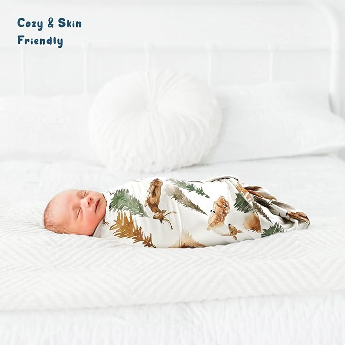 GRSSDER Baby Blankets Super Soft Stretchy Jersey Knit Swaddle Blanket for Baby Girls and Boys, Double Layer Receiving Blankets 34 x 44 Extra Large for Swaddling, Deer Pattern