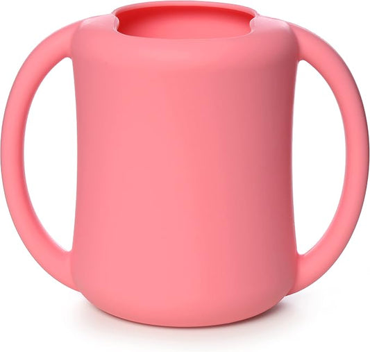 PrimaStella Silicone Baby & Toddler Training Cup with Handles (Coral)