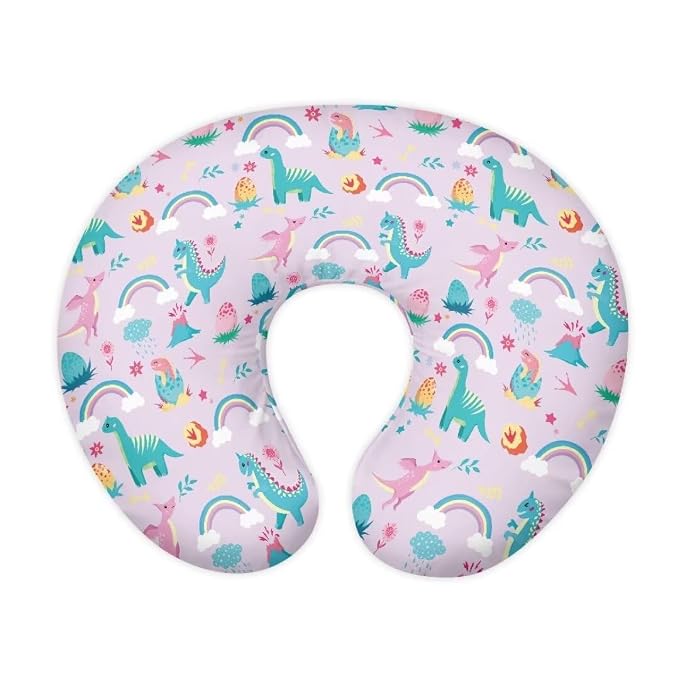 Removable Cover for Breastfeeding Pillows,Baby Nursing Pillow Cover, Ultra Soft Breathable, Stretchy Feeding Pillow Case with Hidden Zipper,Cartoon Dinosaurs Cloud Rainbow