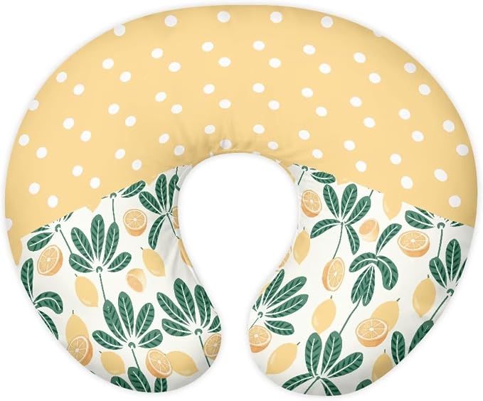 Polka Dot and Lemon Nursing Pillow Cover Breastfeeding Pillow Slipcover,Washable and Breathable Nursing Pillow Case for Newborn Mothers, Soft Fabric Fits Snug On Infant,Yellow(Cover Only)