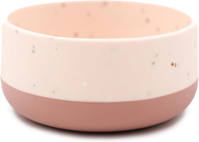 Yeah Baby Goods Silicone Kids Bowl - Food Grade, Duo-Toned Modern Terrazzo Bowl for Baby - Sturdy, Dishwasher & Microwave Safe Bowls - Non Suction Bowls for Kids of All Ages (Terracotta/Blush Speckle)