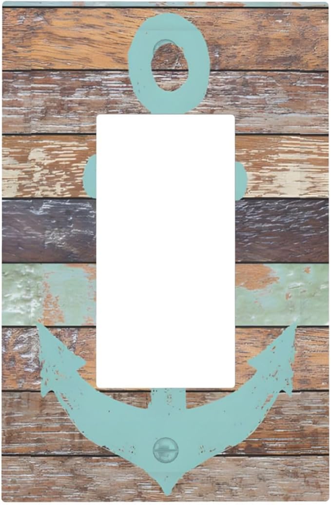 Timeworn Marine Weathered Wood Rustic Nautical Anchor Decorative Outlet Covers 1 Gang Single Rocker Light Switch Cover Plate Wall Plates GFCI Faceplate for Farmhouse Home Decor