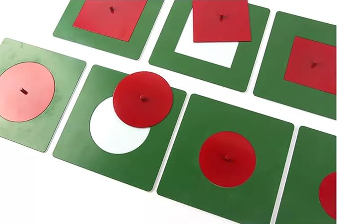 Montessori Metal Circle and Square Puzzle with Knob,Geometric Shape Puzzle Early Education Material Sensorial Toy