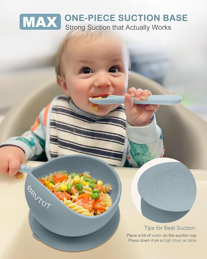 Silicone Suction Bowls for Baby Toddler - BPA Free Silicone Bowl and Spoon Set for Baby Led Weaning & Self Feeding - Toddler Sticky Dishes, Microwave & Dishwasher Safe