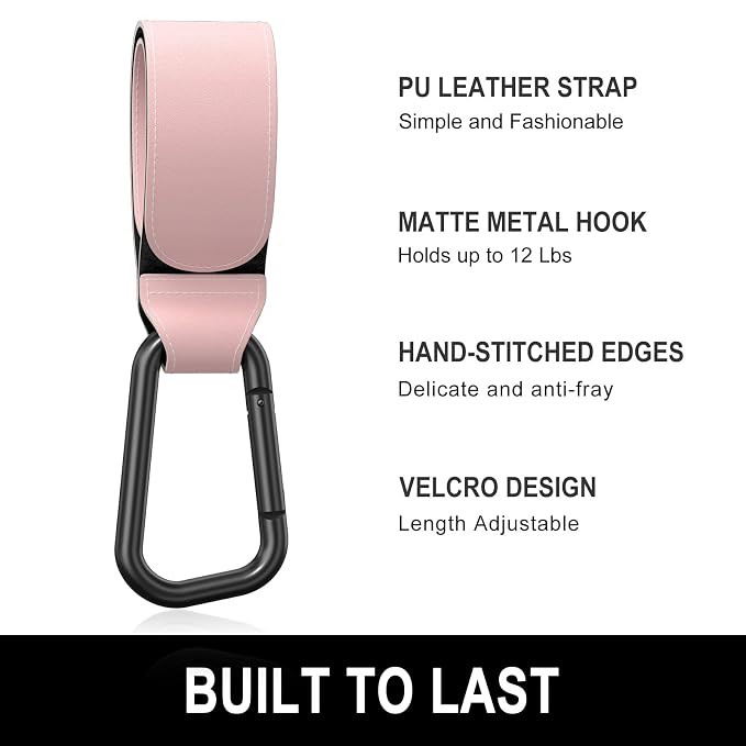 Baby Stroller Hooks for Hanging Bags, Universal Stroller Clips Accessories, Mommy Hook for Diaper Bag, Shopping Cart, Purse, Backpack - 2 Pack, Pink