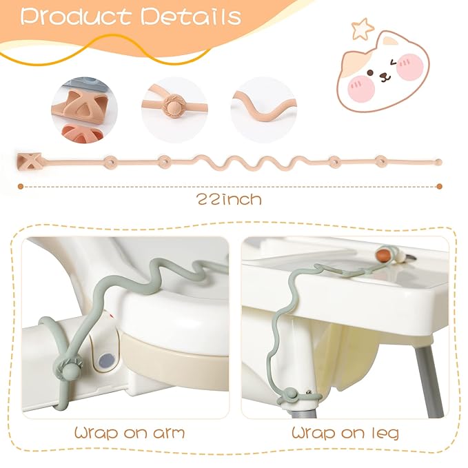 Baby Spoons Self Feeding 6 Month,SMAutoLife Toddler Utensils Holder Strap Food Grade Silicone Keep Fork and Spoon Off The Floor Great for Kids,Hook On High Chair(Apricot)