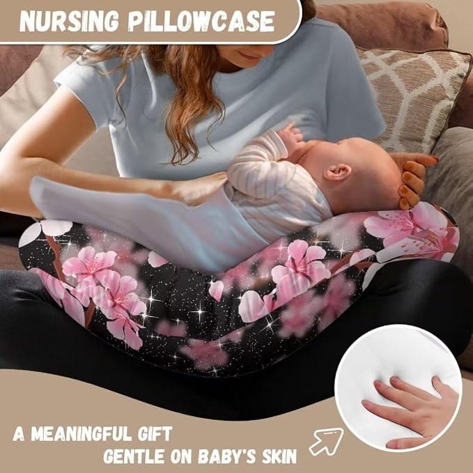 Nursing Pillow Cover for Baby Girl, Soft Breastfeeding Pillow Slipcover, Newborn Feeding Pillow Cover, Cherry Blossom