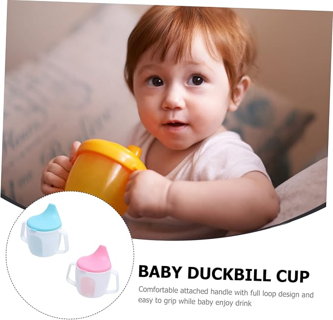 SHOWERORO 2pcs Drinking Cups with Handles Bite Resistant Duckbill Spout Sippy Cups for Independent Transition Trainer Bottles for for Nursery and School Use
