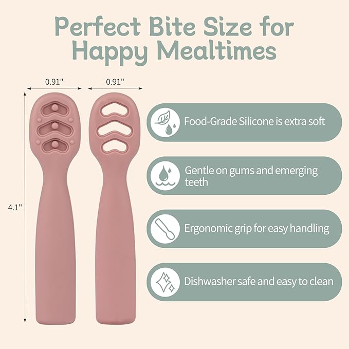 Eascrozn Baby Spoons Set, 6 Pack Silicone Baby Spoon Self Feeding 6+ Months, First Stage Baby Led Weaning Supplies, Boil and Dishwasher Safe