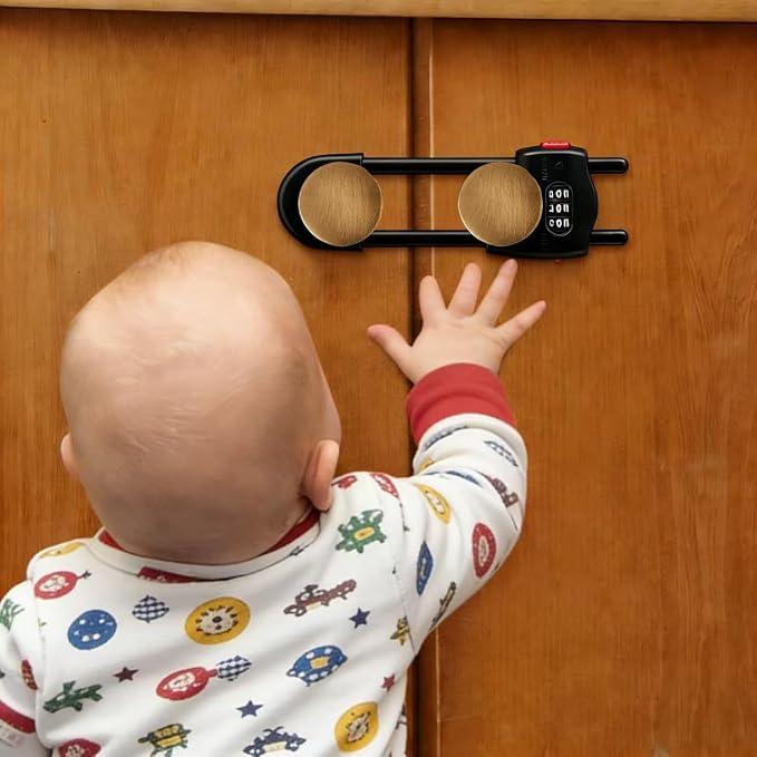 Upgrade 4 Packs Sliding Cabinet Locks, Baby Proofing U-Shaped Child Safety Latches ，Childproof Latches for Knobs, Handles on Kitchen Doors and Home Drawers Closet (Black, 4)