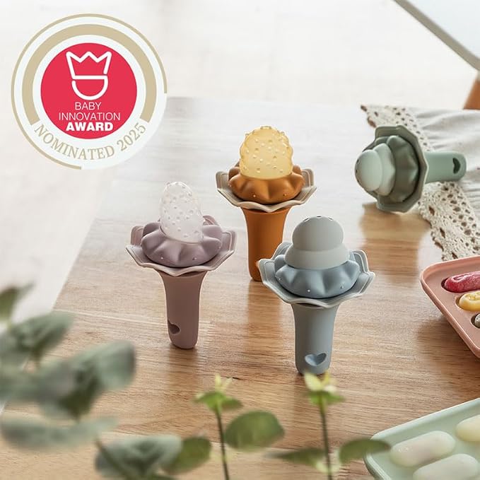 Moonkie Silicone Baby Sippy Cups 3-in-1 Training Cup (4oz) + Baby Fruit Feeder with Freezer Tray & Popsicle Molds | BPA-Free Silicone, 2-Pack for Infants & Toddlers, Ideal for Introducing New Foods &