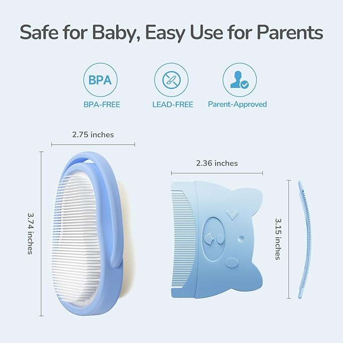 3-in-1 Baby Cradle Cap Brush Kit, Soft Brush, Curved Comb & Bath Sponge | BPA-Free Cradle Cap Treatment Set for Newborns & Infants Scalp Massage Dry Skin Flakes Removal, Light Blue