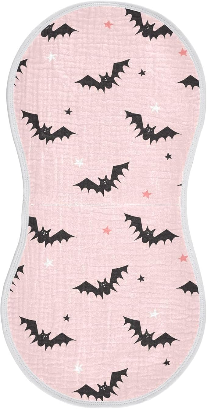 Muslin Burp Cloths for Baby Boys and Girls - 1-Pack Ultra Absorbent Halloween Bats Muslin Washcloths, Newborn Towel, Milk Spit Up Rags, Burp Cloth Bib for Unisex, 22 x 11 Inch
