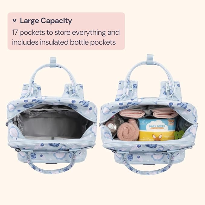 BabbleRoo Diaper Bag Backpack - Baby Essentials Travel Tote - Multi Function Water Resistant Diaper Bag, Travel Essentials Baby Bag with Changing Pad, Stroller Straps & Pacifier Case - Unisex, Cosmic
