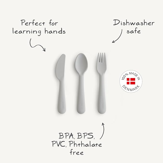 mushie Dinnerware Cutlery Set of 3 For Kids | Made in Denmark (Dusty Rose)
