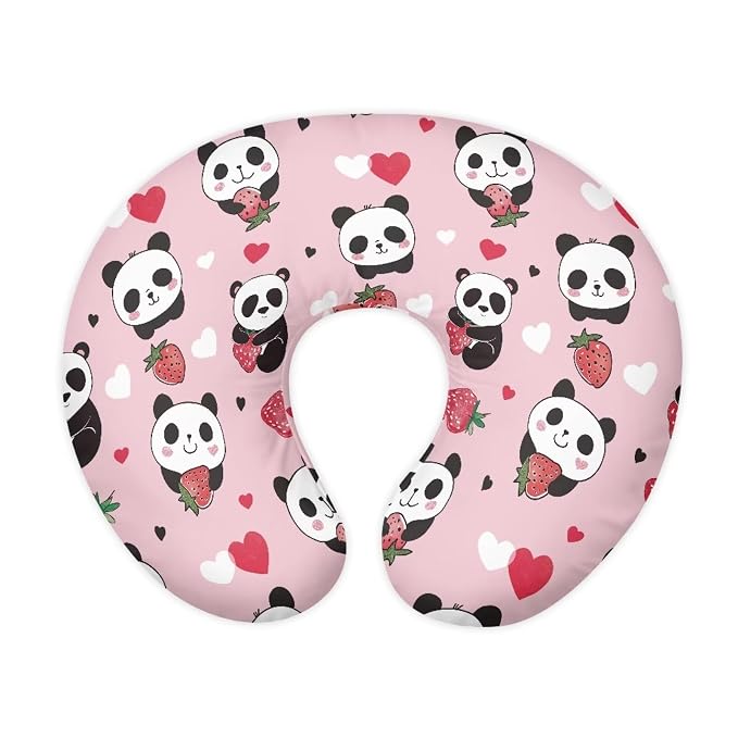 Panda Strawberry Feeding Pillow Covers Breathable Skin-Friendly Fabric Nursing Pillow Support Cover with Hidden Zipper for Baby Boys & Girls