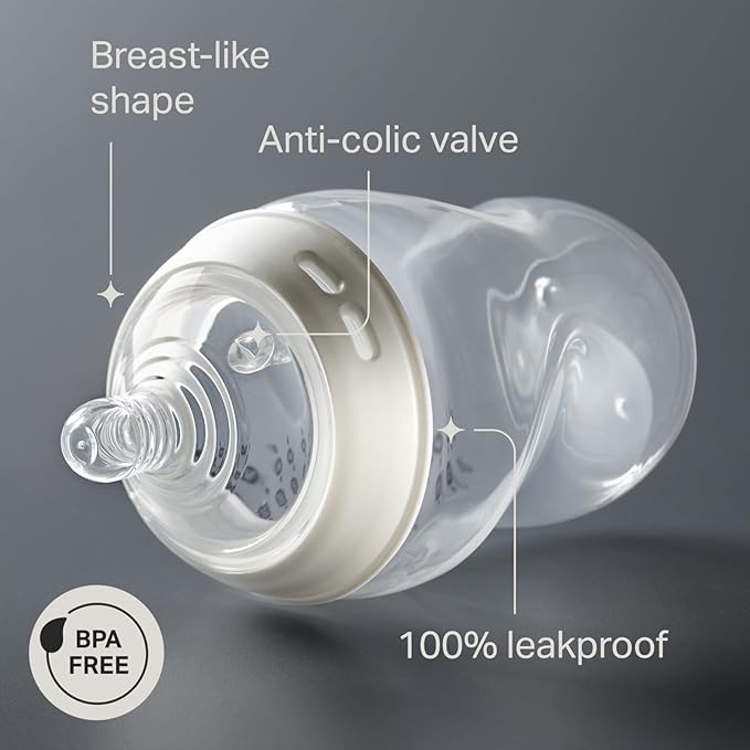 Tommee Tippee Natural Start 12 Piece BPA Free Bottle Set, Includes 2 x 5 oz, 3 x 9 oz, 1 x 11 oz Bottles, Newborn 0+ Months, Slow, Medium & Thicker Flow Breast-Like Nipples, Cleaning Brush, Clear