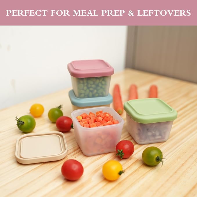Silicone Food Storage Containers Snack Containers with Lids 5 oz Reusable Small Bento Lunch Snack Pots for Adults & Kids Meal Prep Containers BPA Free 4 Pack