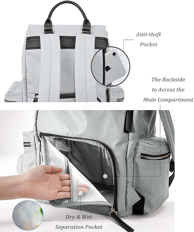 Diaper Bag Backpack - Multi Function Backpack with Stroller Strap - Stylish Lightweight Large Capacity & Water Resistance - Baby Bag for girls & boys (Grey)