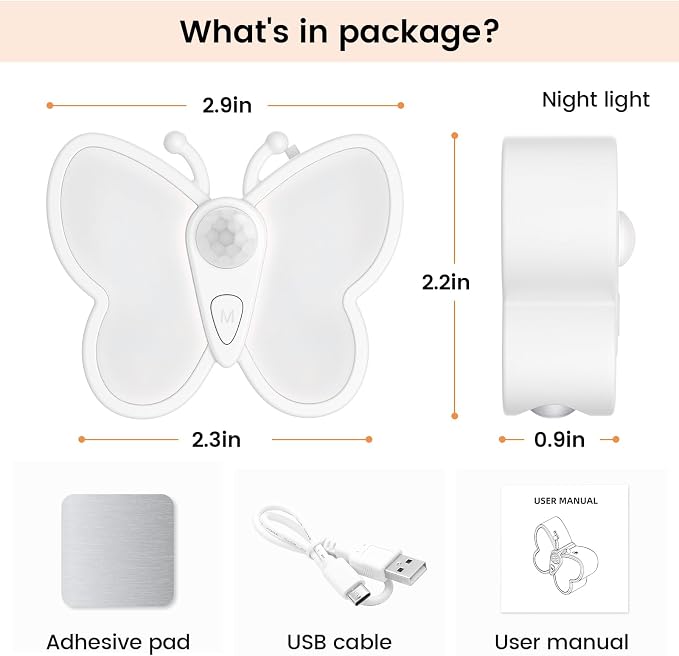 MY BEAUTY LIGHT Bright Dimmable Butterfly LED Night Light, Smart Motion Sensor Night Light Lamp with Spotlight and 2 Color Temperature, Magnetic Rechargeable Nightlight for Kids Room, Wall (2 Packs)