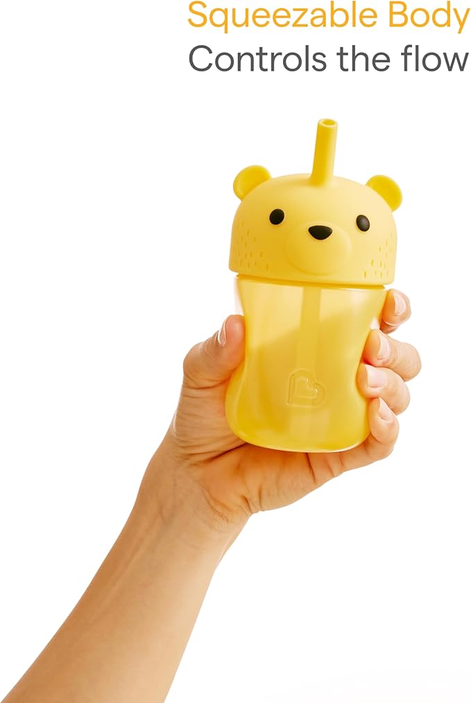 Munchkin Gentle??Transition Honey Bear Straw Cup for Babies and Toddlers 6 Months and Up, Squeezable Sippy Bottle for Easy Drinking, 9 Ounce, Yellow