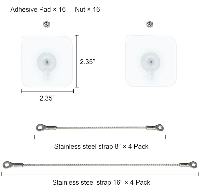 8 Pack, 4 pcs 8''+4 pcs 16'' Furniture Anchors Kit for Baby Proofing, Adhesive TV Safety Straps Use to Prevent Falling and Anti Tip, No Drill Dresser Or Cabinet to Wall Anchors